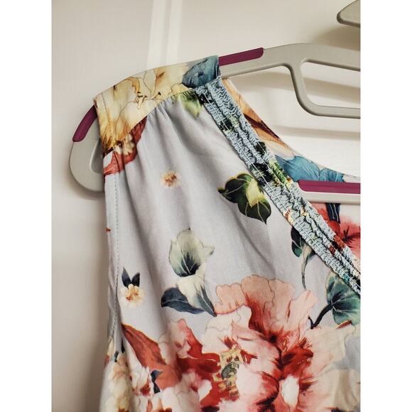 Women's Tribal Jeans Blue Floral Viscose V-Neck Knee Length Dress | Size Small - Picture 5 of 12